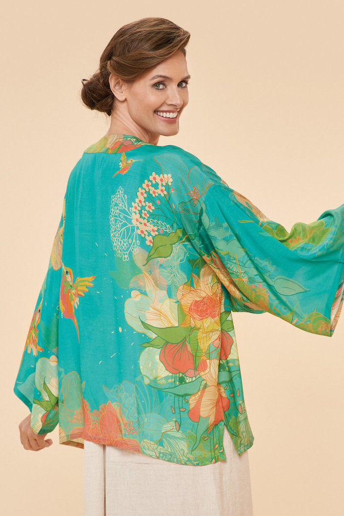 Hummingbird Kimono Jacket in Aqua