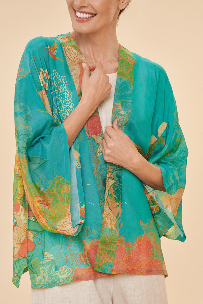 Hummingbird Kimono Jacket in Aqua