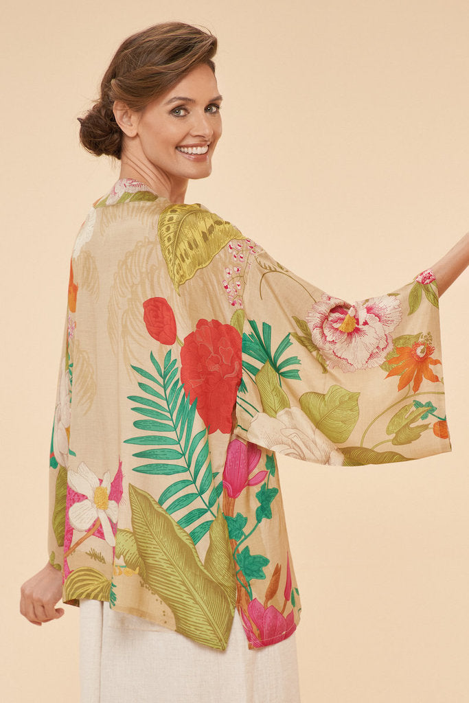 Tropical Flora and Fauna Kimono Jacket in Coconut