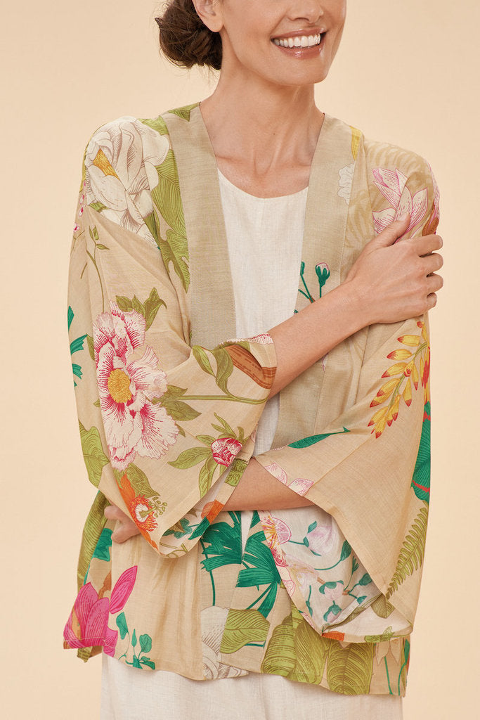 Tropical Flora and Fauna Kimono Jacket in Coconut