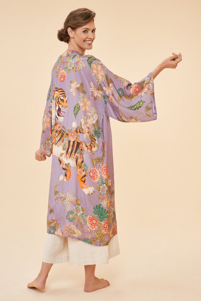 Prancing Tiger Kimono Gown in Lilac