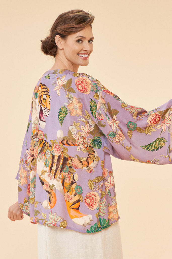 Prancing Tiger Kimono Jacket in Lilac