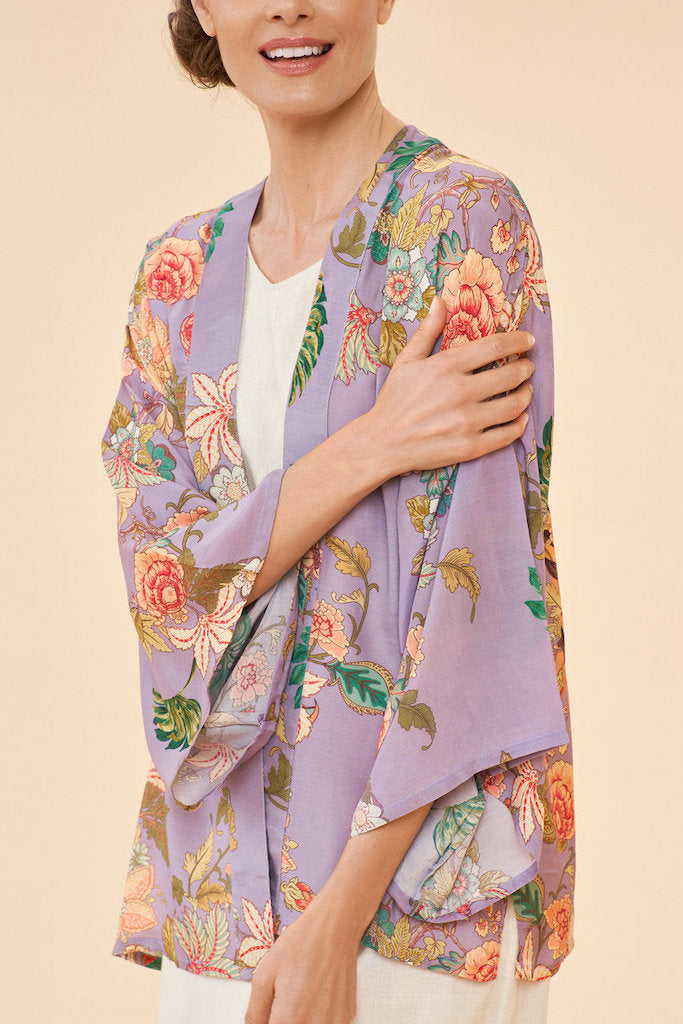 Prancing Tiger Kimono Jacket in Lilac