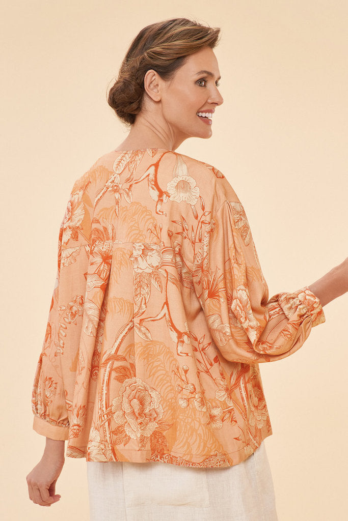 Toile Puff Sleeve Jacket in Coral