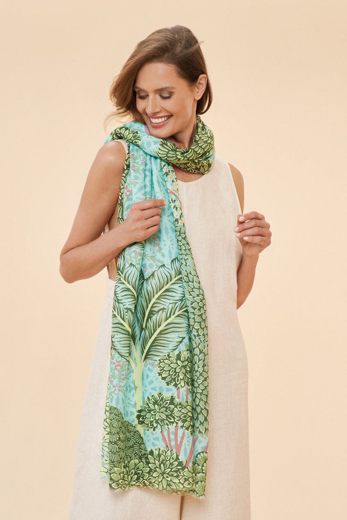 Printed Secret Paradise Scarf in Aqua