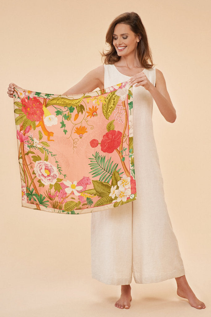 Silk Tropical and Fauna Scarf in Petal