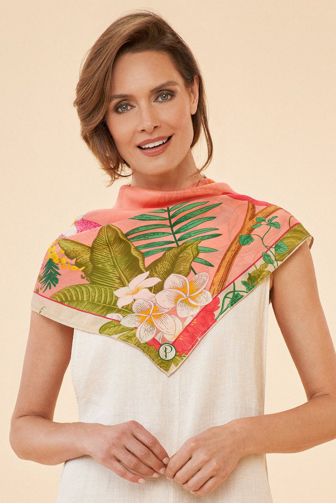 Silk Tropical and Fauna Scarf in Petal