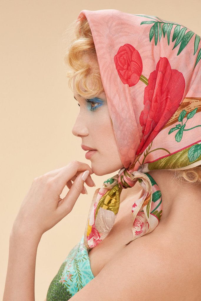 Silk Tropical and Fauna Scarf in Petal