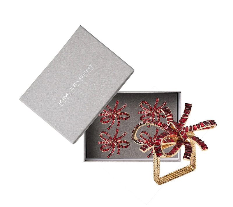 Jeweled Bow Napkin Ring in Red
