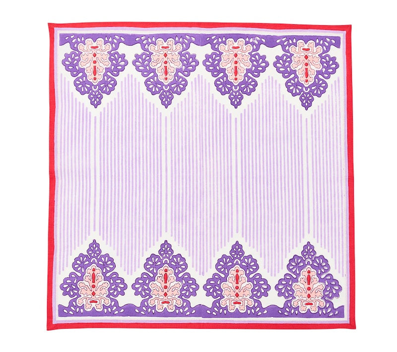 Filigree Napkin in White, Lilac & Coral