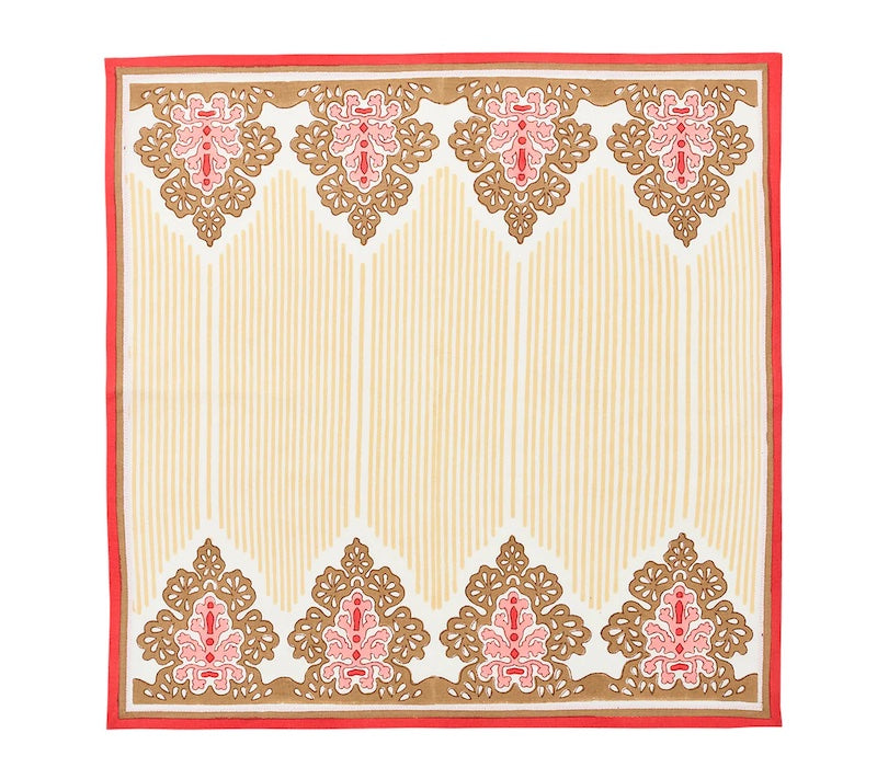 Filigree Napkin in White, Coral & Brown