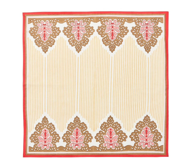 Filigree Napkin in White, Coral & Brown