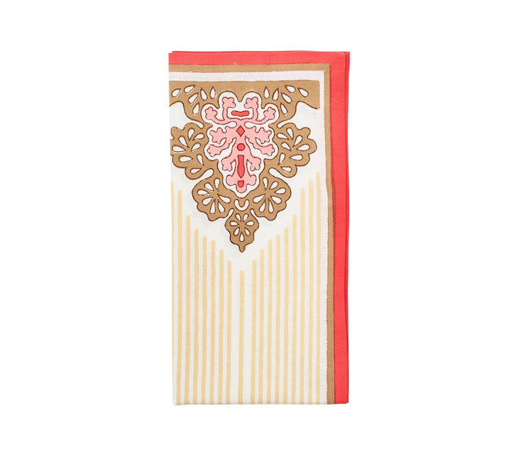 Filigree Napkin in White, Coral & Brown