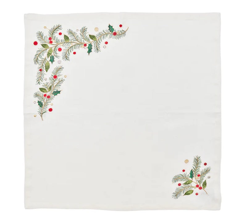 Xmas Carol Napkin in White, Red & Green