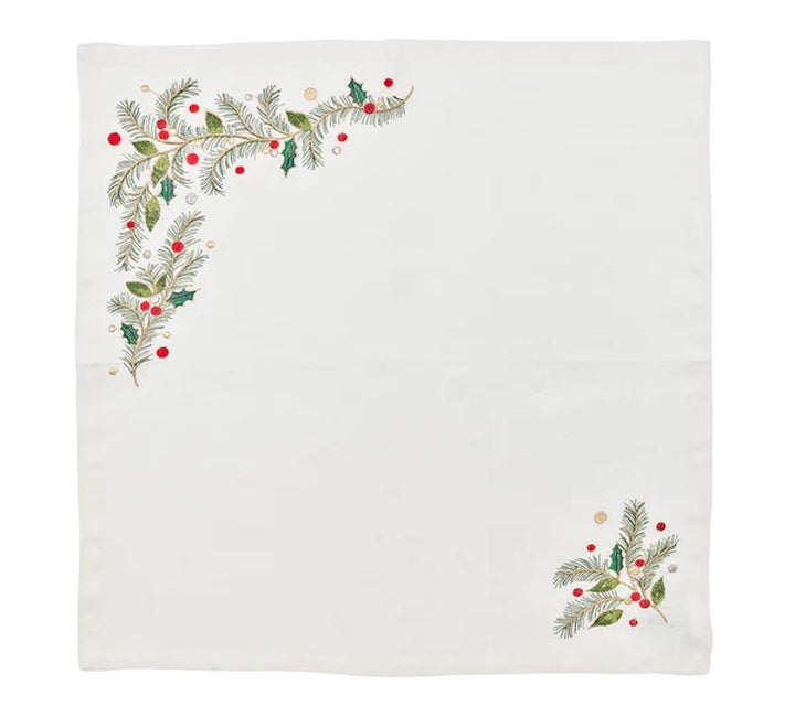 Xmas Carol Napkin in White, Red & Green