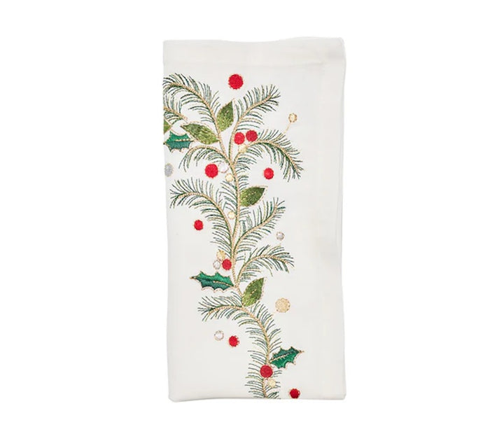Xmas Carol Napkin in White, Red & Green