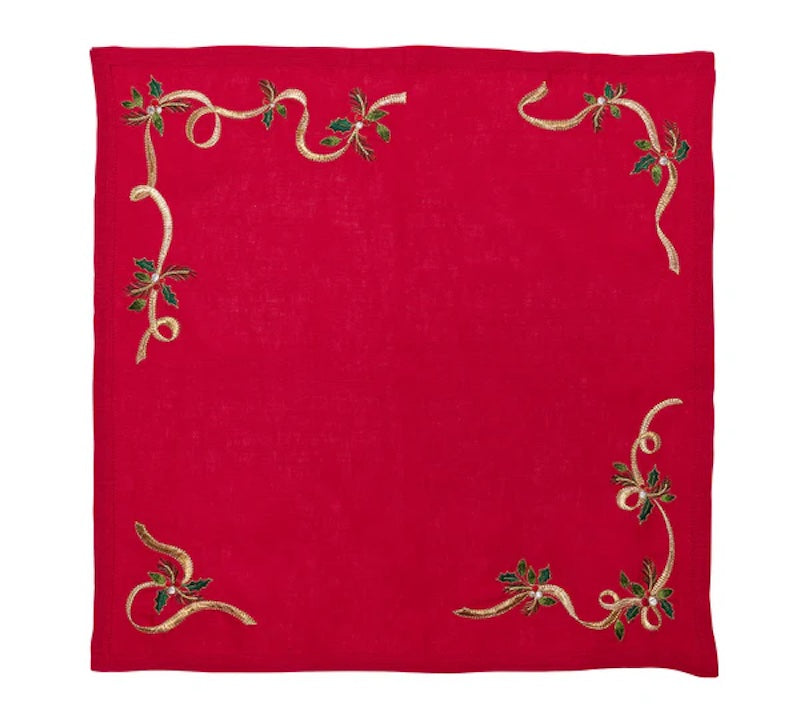 Xmas Ribbon Napkins Red