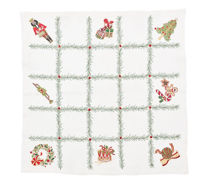 Xmas Trellis Napkin in White, Red & Green
