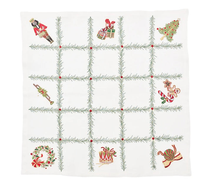 Xmas Trellis Napkin in White, Red & Green