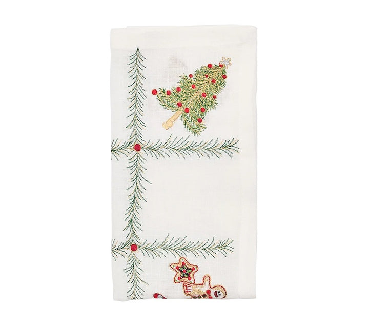 Xmas Trellis Napkin in White, Red & Green