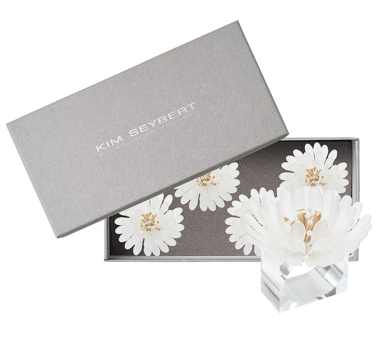 Cosmos Napkin Ring in White & Gold