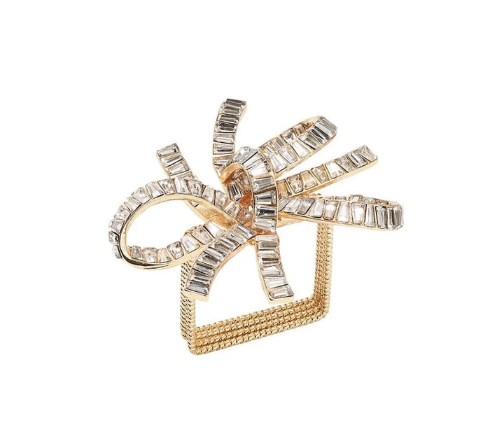 Jeweled Bow Napkin Ring in Gold & Crystal