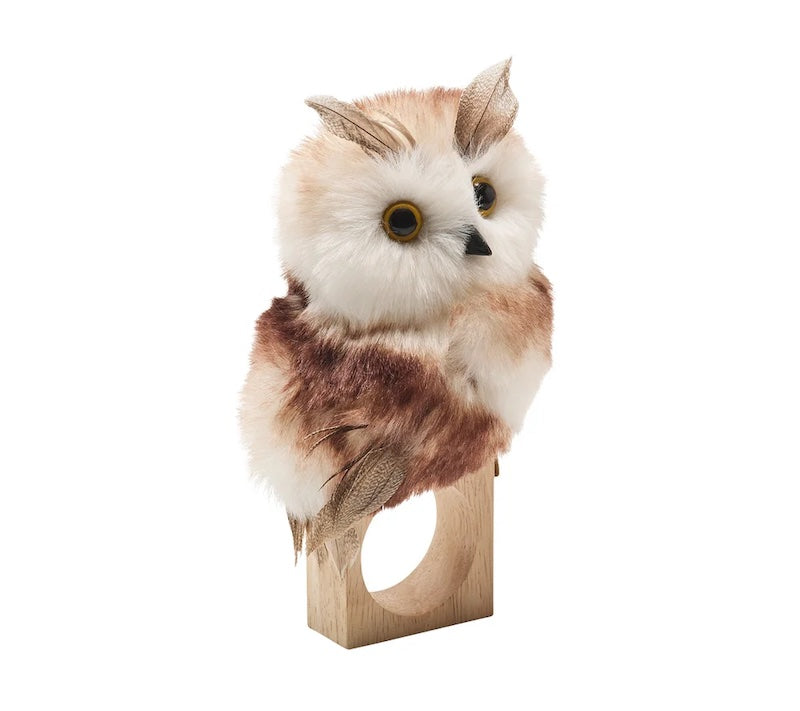 Owl Napkin Ring in White & Brown