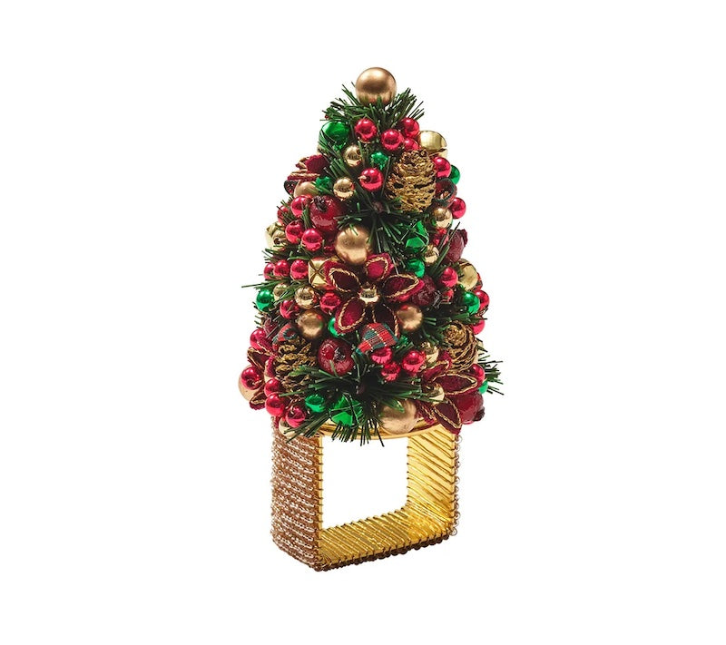 Tinsel Tree Napkin Ring in Red, Green & Gold