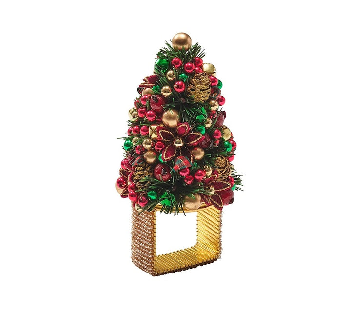 Tinsel Tree Napkin Ring in Red, Green & Gold