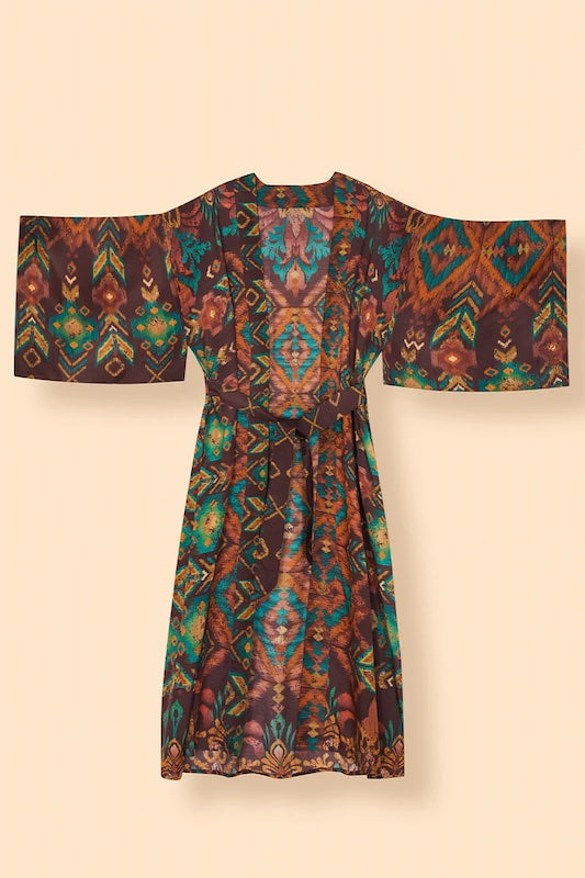 Chocolate Ikat Kimono Gown