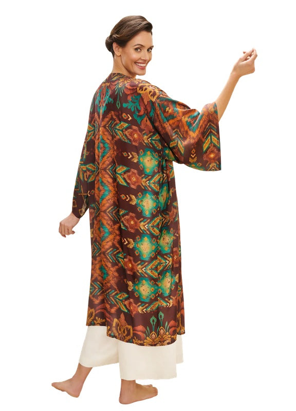 Chocolate Ikat Kimono Gown