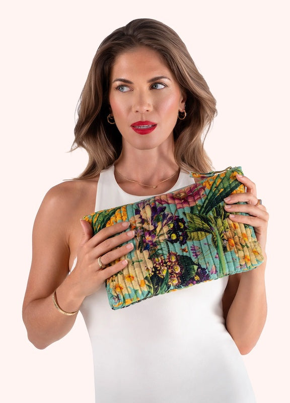 Spring Flora Quilted Velvet Zip Pouch