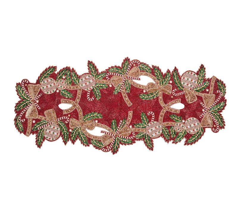 Candy Cane Bow Runner in Red, Green & Gold