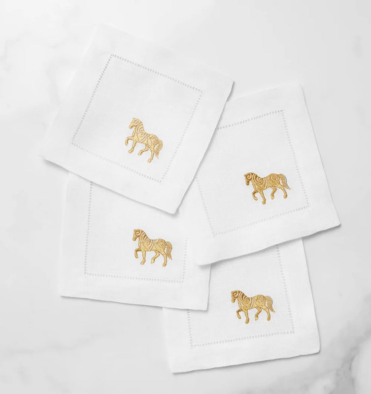 Year Of The Horse Napkins in White and Gold