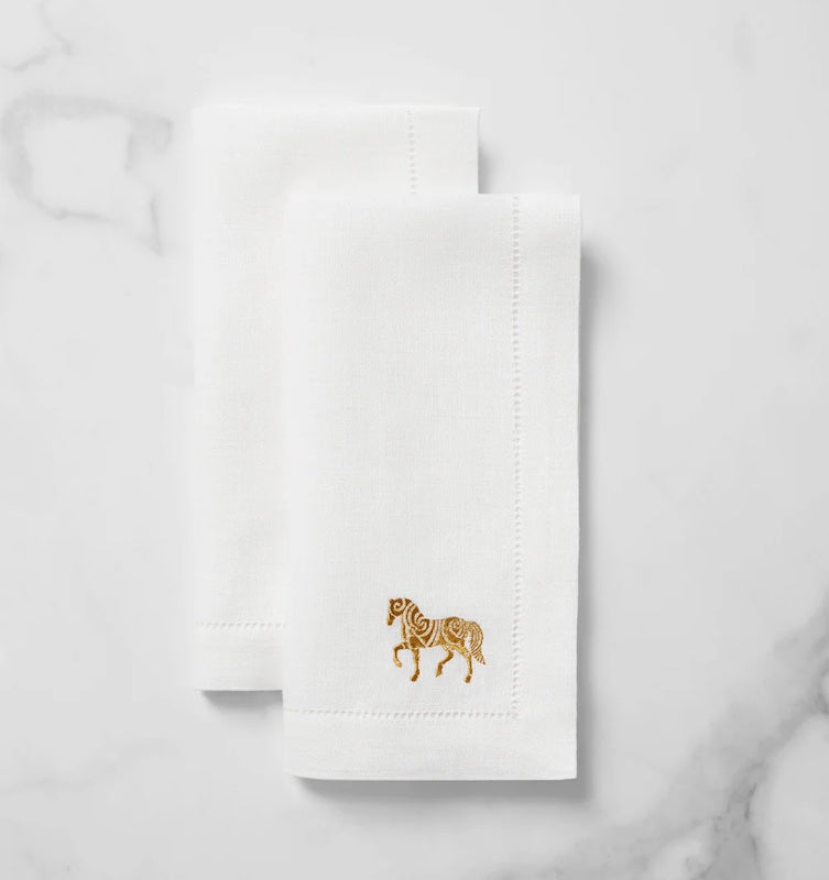 Year Of The Horse Napkins in White and Gold