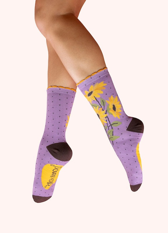 Splendid Sunflowers in Lilac Ankle Socks