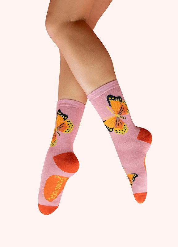 Beautiful Butterflies in Rose Ankle Socks