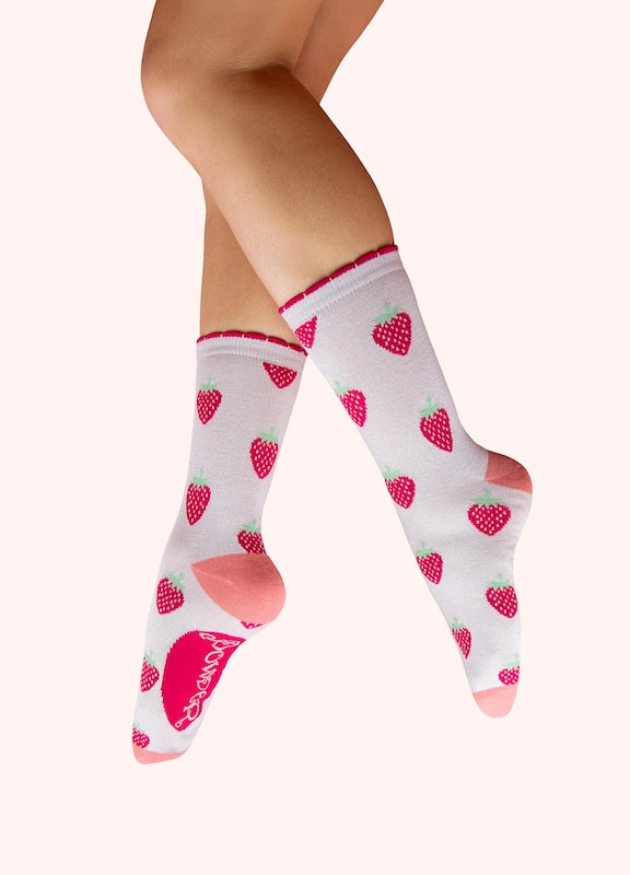 Succulent Strawberries in Cream Ankle Socks