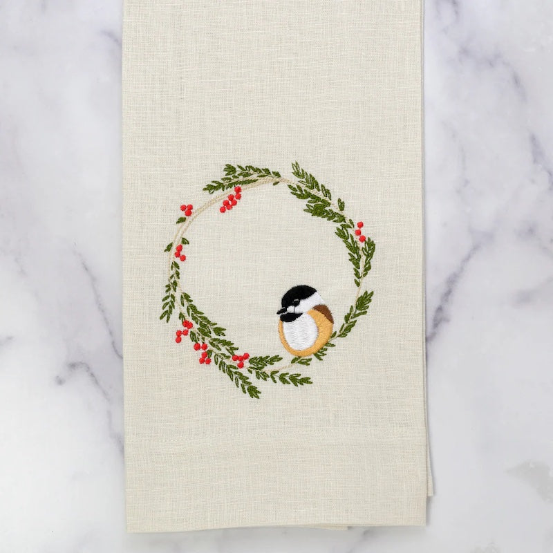 Chickadee Wreath Linen Towel