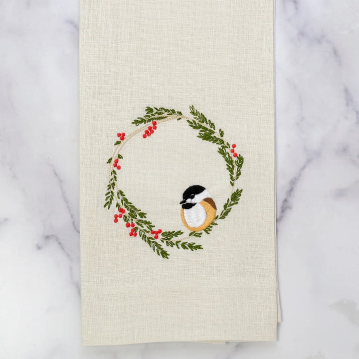 Chickadee Wreath Linen Towel