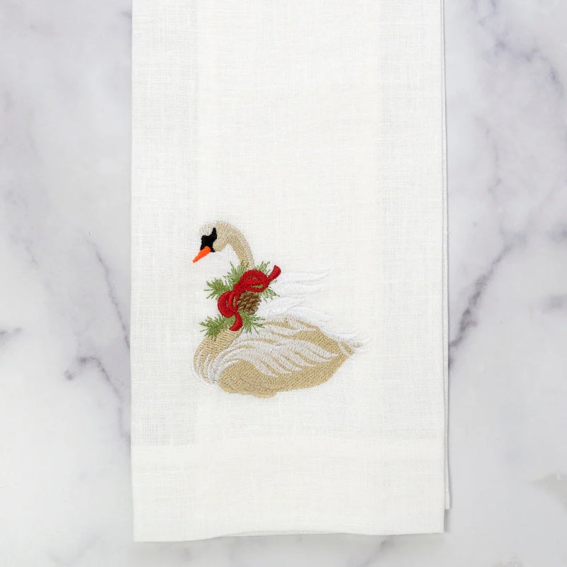 Christmas Swan Linen Towel
