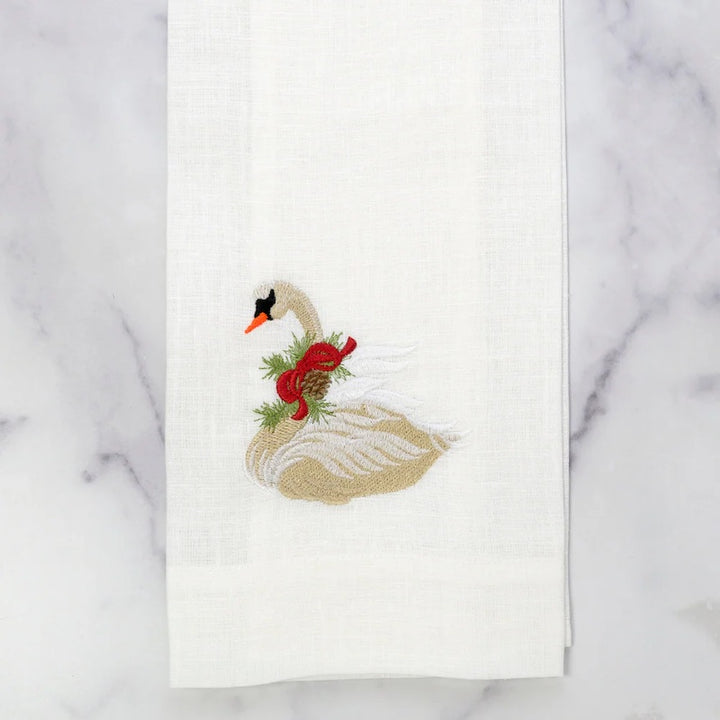 Christmas Swan Linen Towel