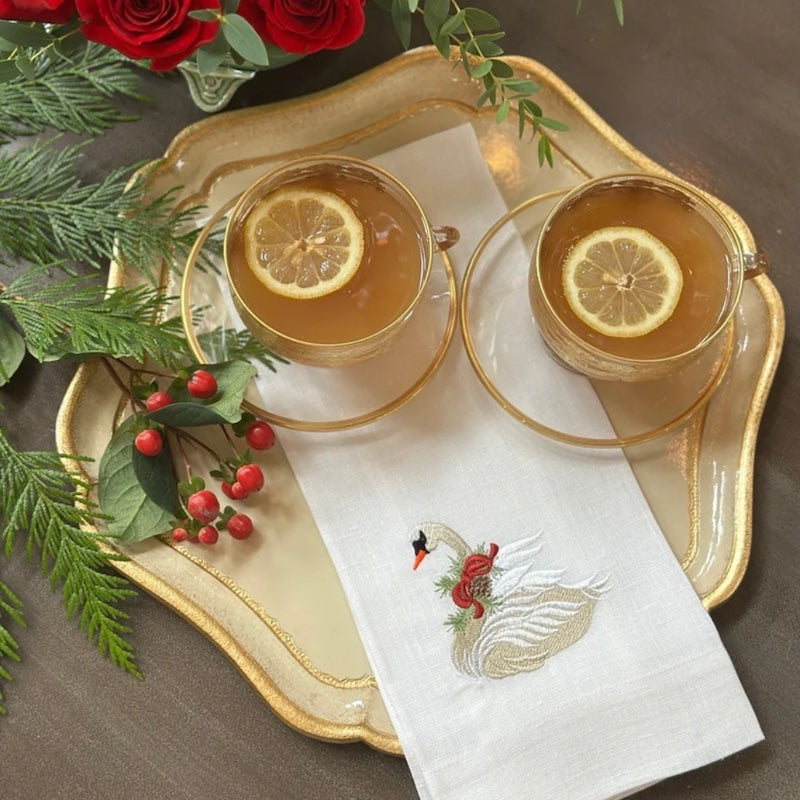 Christmas Swan Linen Towel