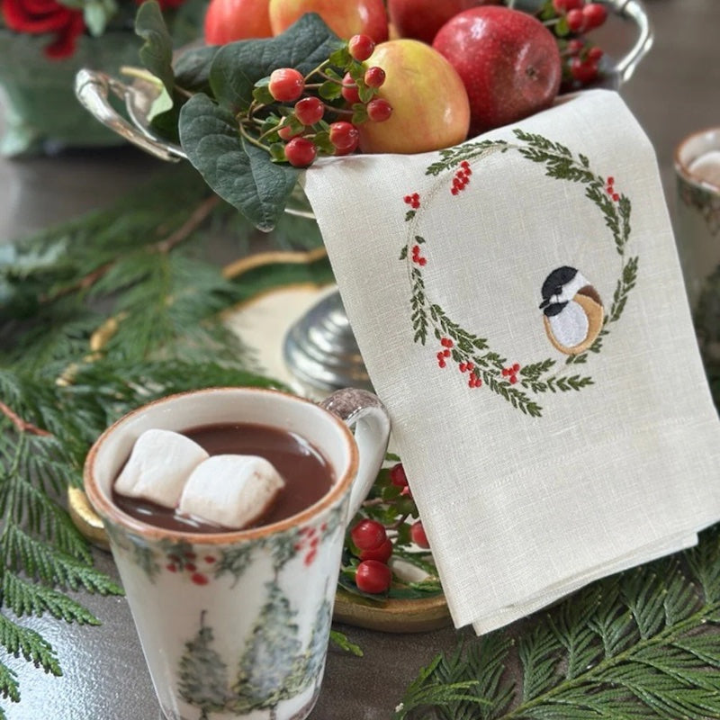 Chickadee Wreath Linen Towel
