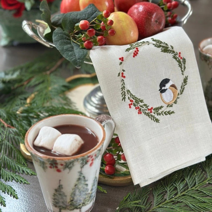 Chickadee Wreath Linen Towel