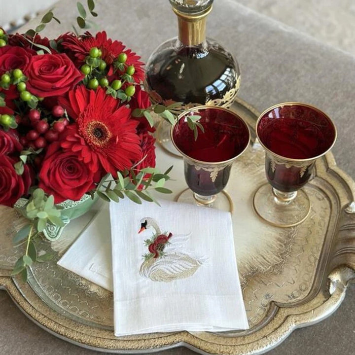 Christmas Swan Linen Towel