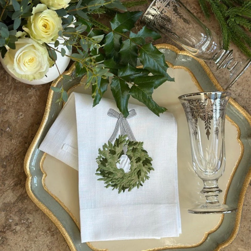 Boxwood Wreath Linen Towel