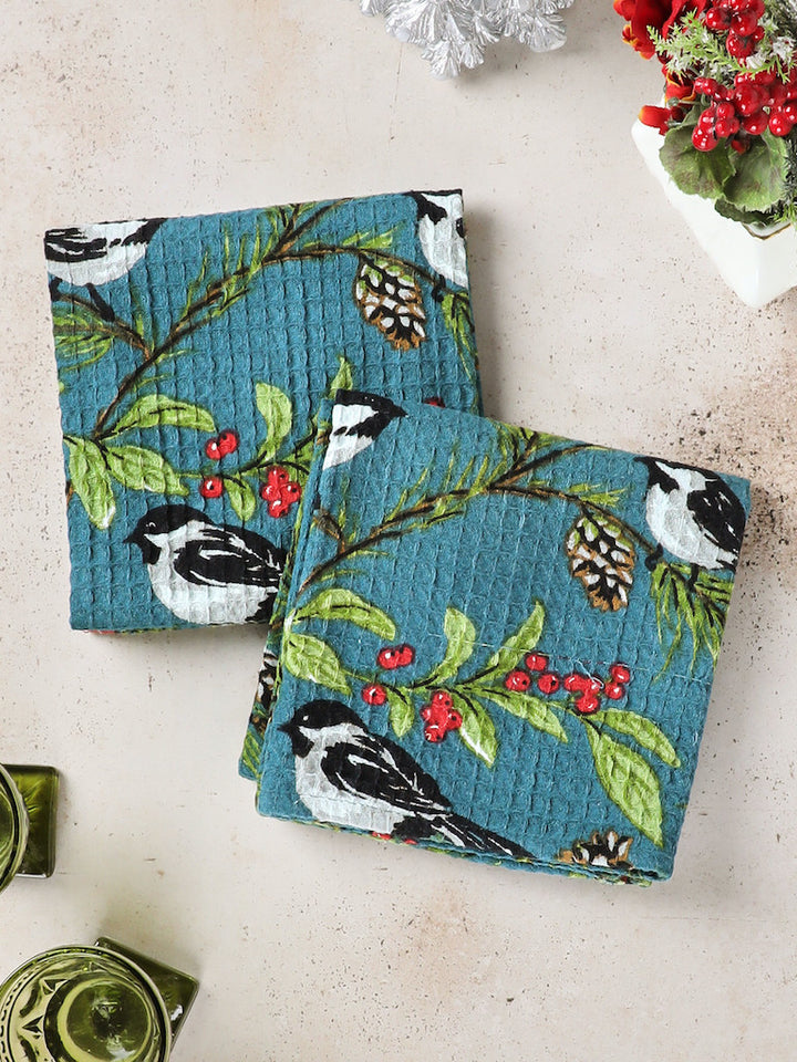 Chickadee in Winter Blue Tea Towel