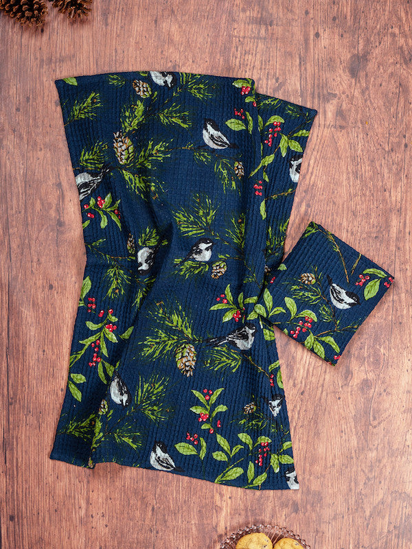 Chickadee Tea Towel Set - Navy