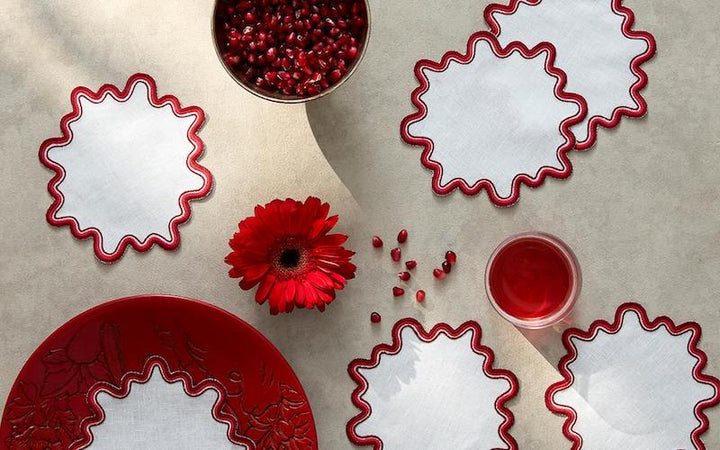 Matouk Wave Cocktail Napkins Scarlet